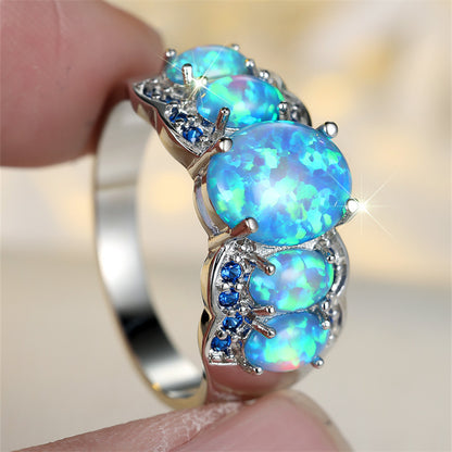 Luxurious Oval Cut Blue Synthetic Opal White K Plated, A Durable and Sparkling Accessory for Casual Attire During The Holidays