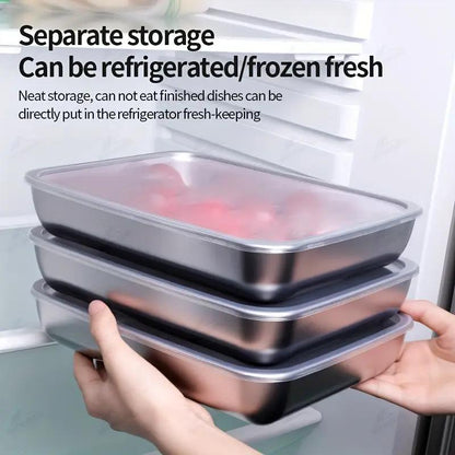 3/5/6 pcs Stainless Steel Food Storage Containers, Stackable with Sealed Lids, Flip Top, Square Shape, for Salad, Fruit, Food Storage, Kitchen Organization, Refrigerator Freshness, Freezer Safe, Multi-purpose Meal Prep
