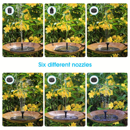 Solar Fountain Pump with 6 Nozzles - Solar Powered, Easy to Install, Suitable for Bird Baths, Gardens, Pond Decoration, Outdoor And Fish Tanks (Automatic)