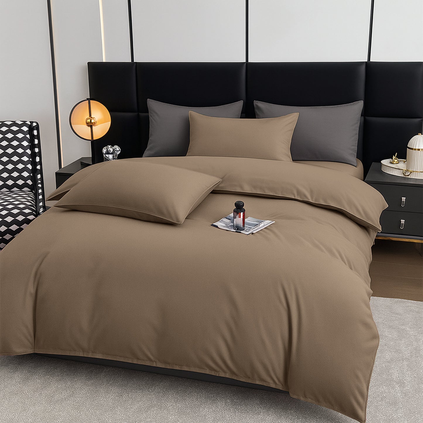 4pcs Brushed Solid Color Duvet Cover Set, Ultra-Soft & Breathable Microfiber, Includes 1pc Duvet Cover, 2pcs Pillowcases, 1pc Fitted Sheet, Single, Double, King, Super King Sizes