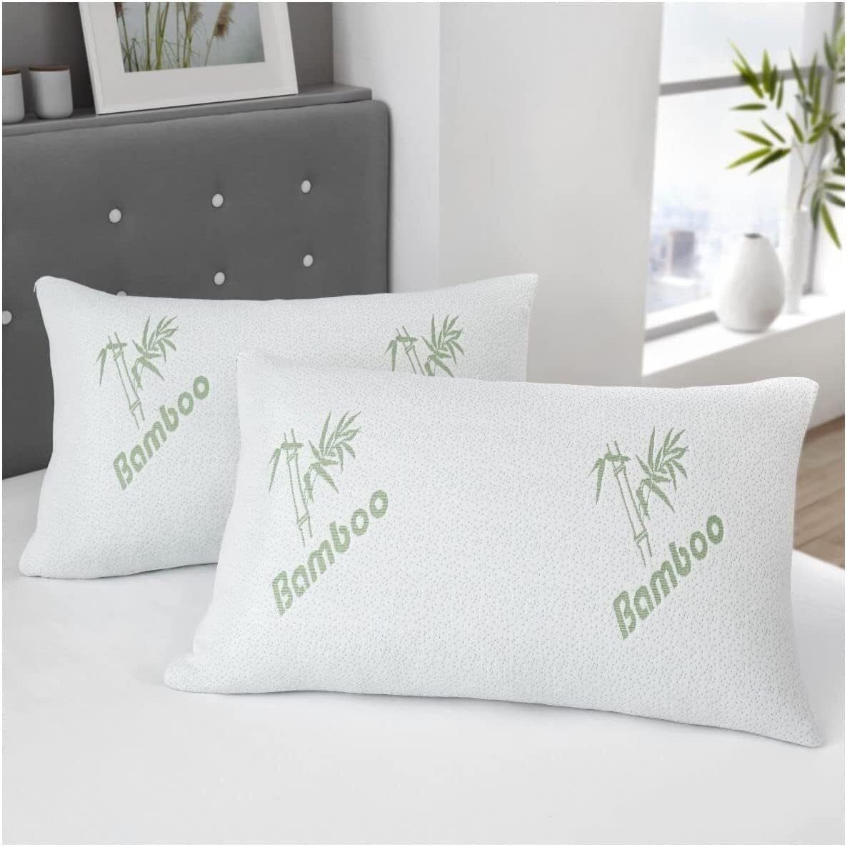 Memory Foam Bamboo Pillow Premium Firm Neck Support and Foam Orthopaedic Hypoallergenic Shredded Bed Pillow PACK OF 1 AND 2 BAMBOO PILLOW.