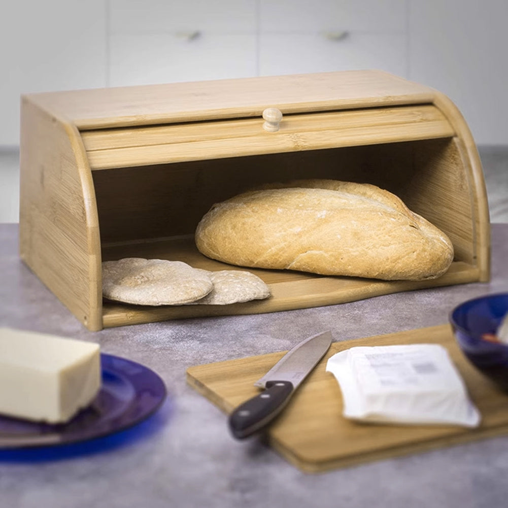 Bamboo Bread Bin Countertop Bread Storage for Kitchen with Roll Top Lid, Large Capacity Containers for Bread, Spice, Kitchen Stool, Fruits, Snack, Natural