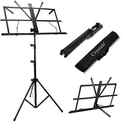 Music Stand - Music Stands for Sheet with Carrying Bag, Metal Sheet Music Stand Portable, Adjustable Podium Stand with Tripod Base and Sheet Music Folder, Black