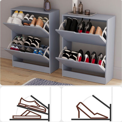Shoe Cabinet 2-Drawer, Shoe Cabinet 2-Drawer Storage with Cut-out Handles Shoe Rack Organizer 3-4 Pairs of Shoes, Entryway Hallway Furniture
