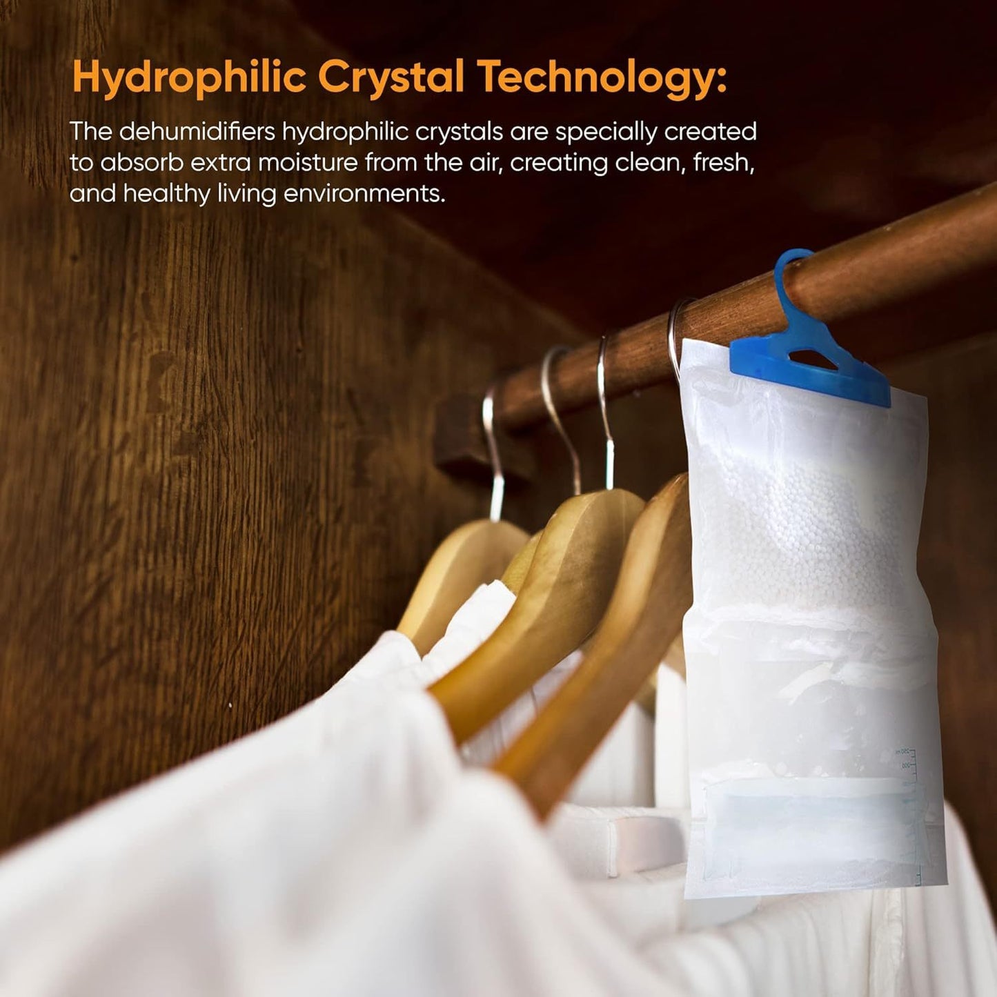 Wardrobe Hanging Moisture Absorber Bags – 5-Pack / 10-Pack (210 g Each) – Closet, Cupboard & Laundry Freshness, Reduces Humidity, No Power or Maintenance Needed
