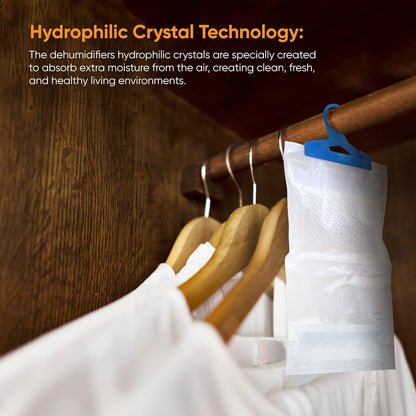 Wardrobe Hanging Moisture Absorber Bags – 5-Pack / 10-Pack (210 g Each) – Closet, Cupboard & Laundry Freshness, Reduces Humidity, No Power or Maintenance Needed