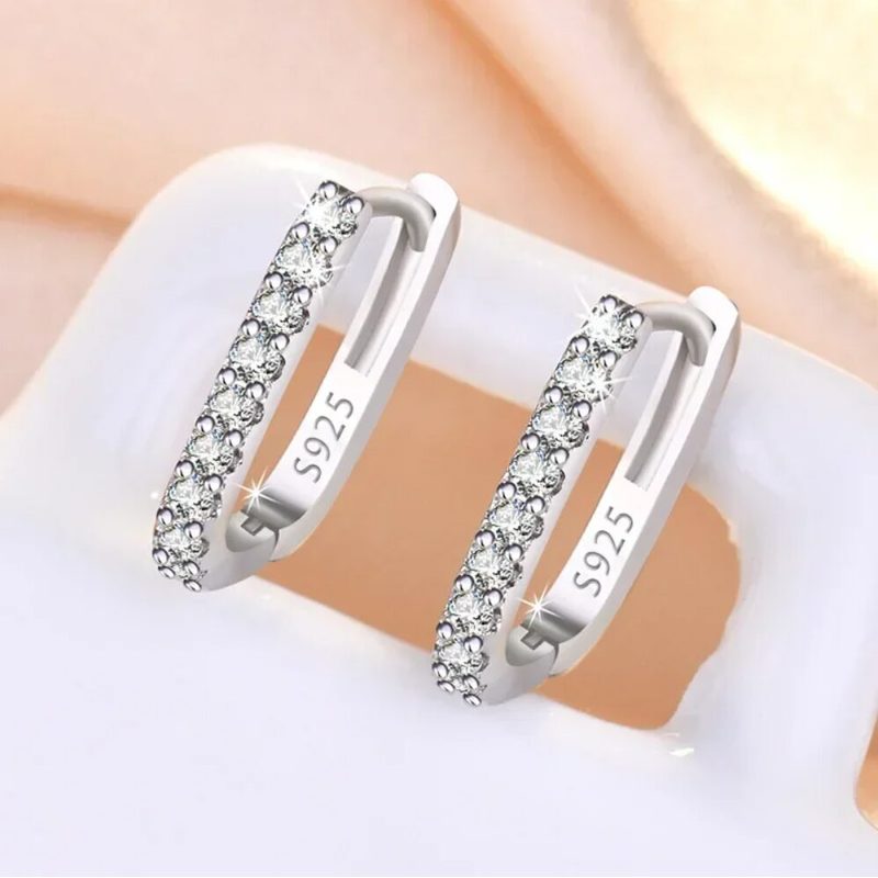 Sparkling Elegance: 925 Sterling Silver Crystal Hoop Earrings