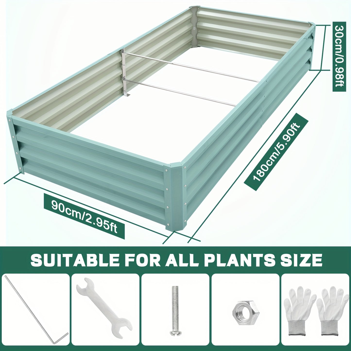 Modern Striped Metal Garden Planter, Oval, Rectangular, Multiple Components, 120Cm X 60Cm X 30Cm, 180 X90 X30Cm, Outdoor Galvanized Steel Raised Bed, Perfect for Growing Fruits, Vegetables, Flowers And Herbs - 1pc