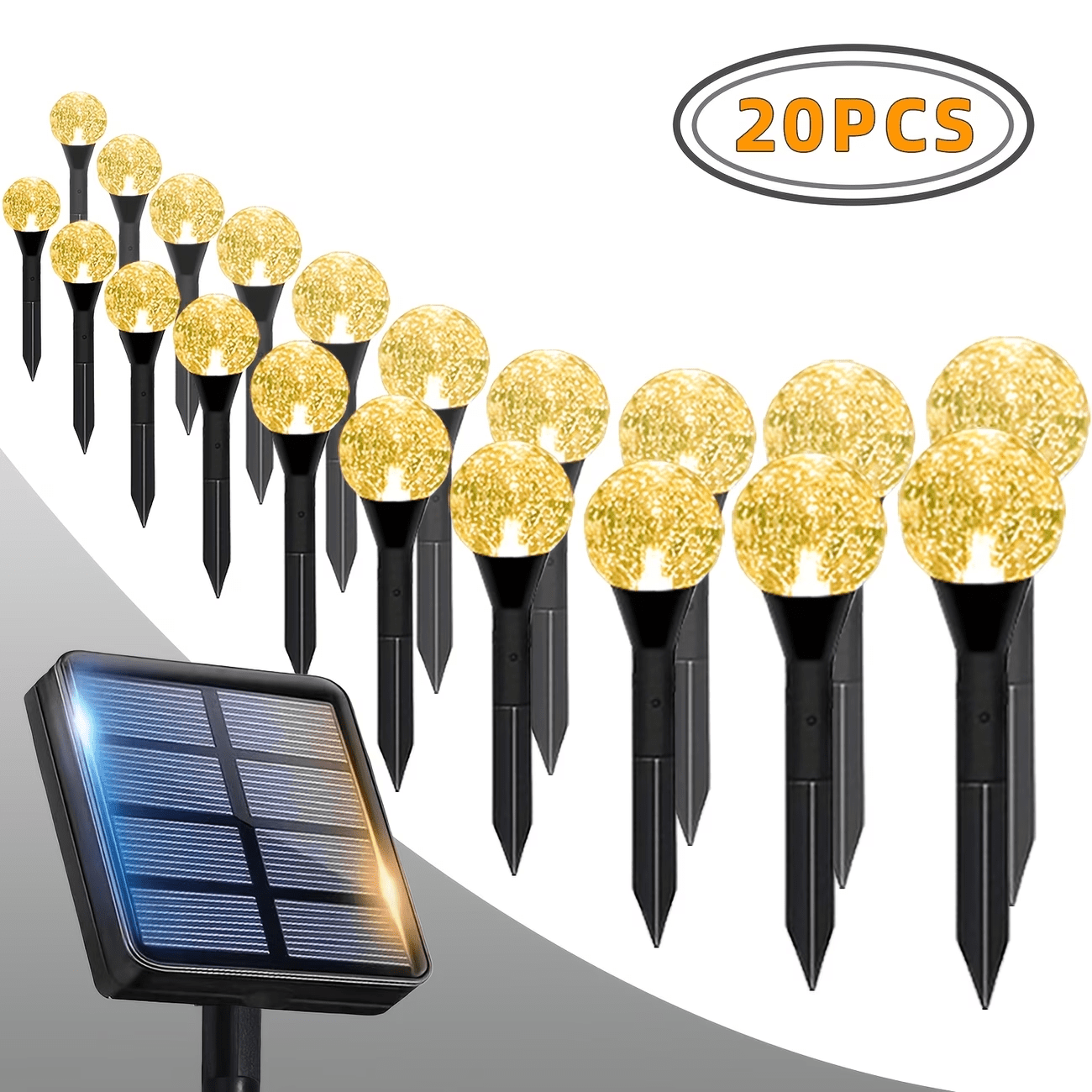 20pcs Solar Garden Crystal Lights, Outdoor Lawn Lights with 8 Lighting Modes, Daytime Auto-Off And Night-On for Summer, Camping, Christmas, Wedding, Party, Birthday Pathway Decorations