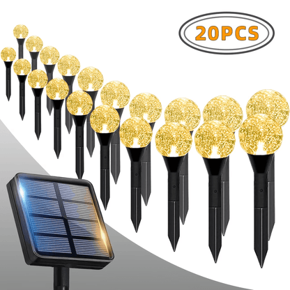 20pcs Solar Garden Crystal Lights, Outdoor Lawn Lights with 8 Lighting Modes, Daytime Auto-Off And Night-On for Summer, Camping, Christmas, Wedding, Party, Birthday Pathway Decorations
