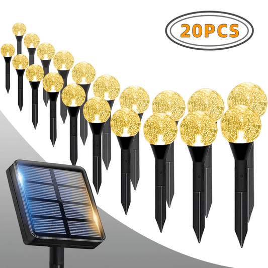 20pcs Solar Garden Crystal Lights, Outdoor Lawn Lights with 8 Lighting Modes, Daytime Auto-Off And Night-On for Summer, Camping, Christmas, Wedding, Party, Birthday Pathway Decorations