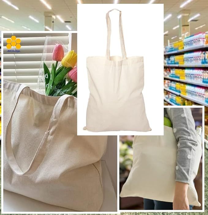10pcs Natural Color Cotton Tote Bags – Blank Reusable Cotton Bags with Handles – Ideal for Printing, Sublimation, DIY Crafts, Grocery, Shopping, Gift & Event Use Pack of 10