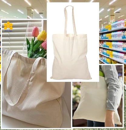 10pcs Natural Color Cotton Tote Bags – Blank Reusable Cotton Bags with Handles – Ideal for Printing, Sublimation, DIY Crafts, Grocery, Shopping, Gift & Event Use Pack of 10