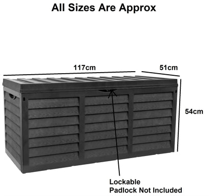 Black 320L Plastic Storage Box Garden Outdoor Shed Utility Cushion Chest Truck