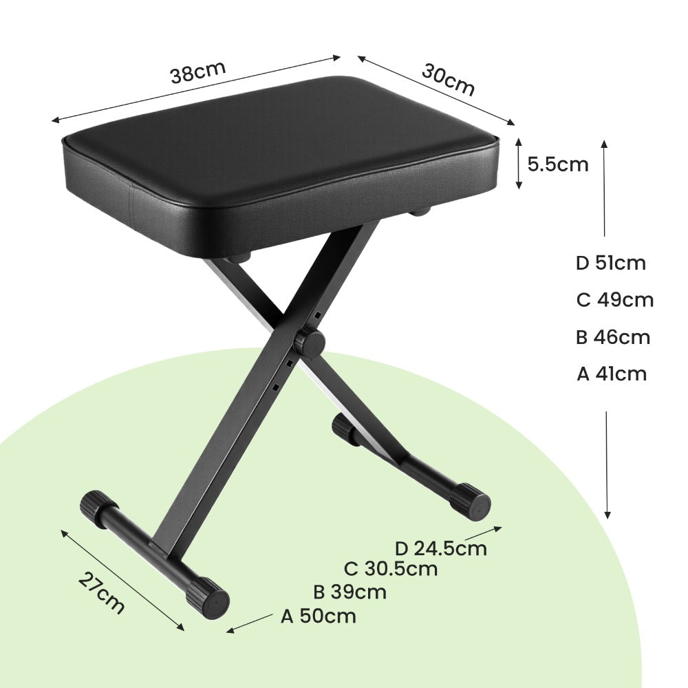 Piano Stool Adjustable Height Keyboard Stool X-Style Folding Piano Bench Stool Non-skid Design