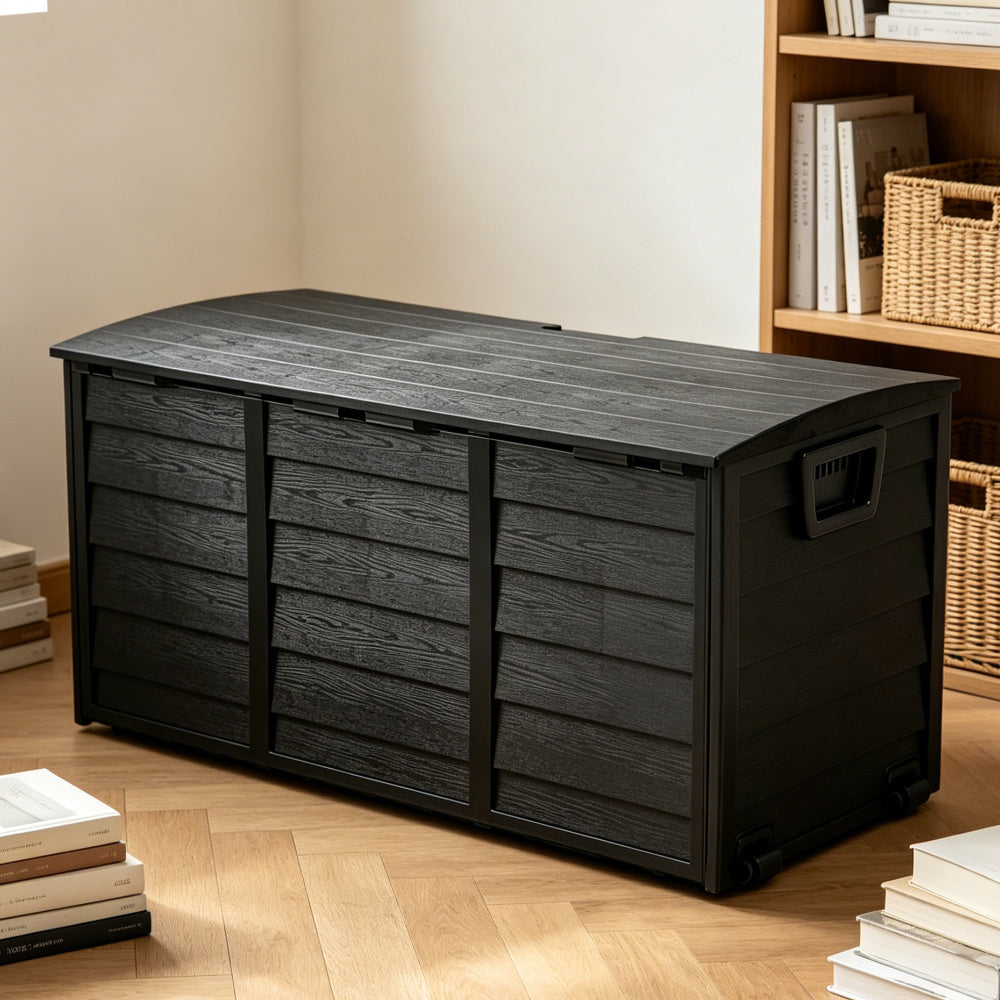 Large Capacity Outdoor Plastic Cushions Storage Box Utility Patio Deck Box with Wheel Lockable Lid Container Case Home Organizer for Parcels, Garden Tools, Clothes, Blankets, Pillows & More 112*49*54cm