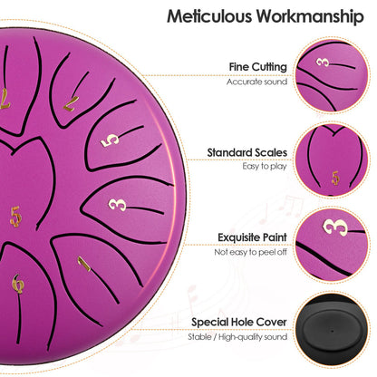 Steel Tongue Drum, 6 Inch 11 Tone Hand Pan Drum, Beginner Percussion Instrument with Carry Bag, Fingerpick, and Mallets for Meditation Yoga Sound Healing