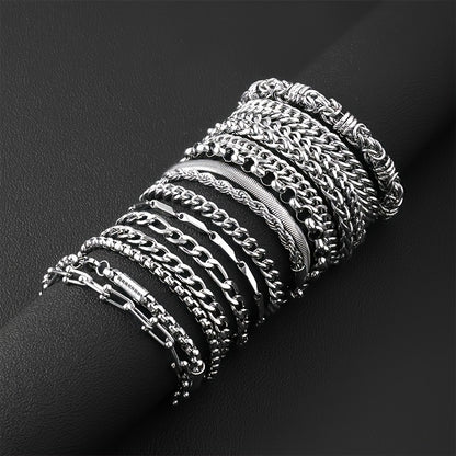 Hip Hop Style - Stainless Steel - Cuban Bracelets 12pcs - Perfect for Daily Wear & Gifts