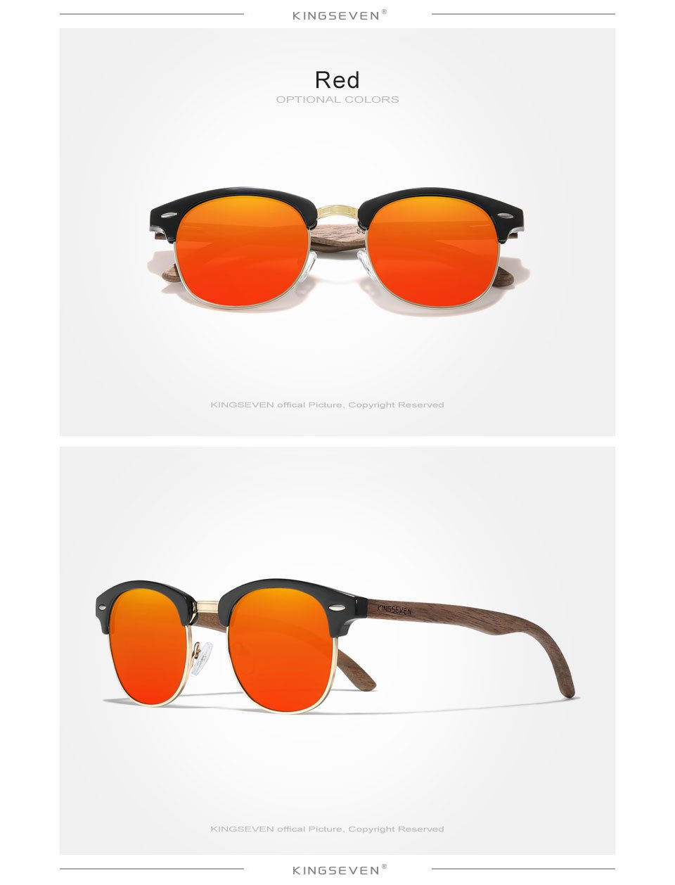 KINGSEVEN Black Walnut Wooden Handmade Semi-Rimless Retro Polarized Eyewear for Men Women