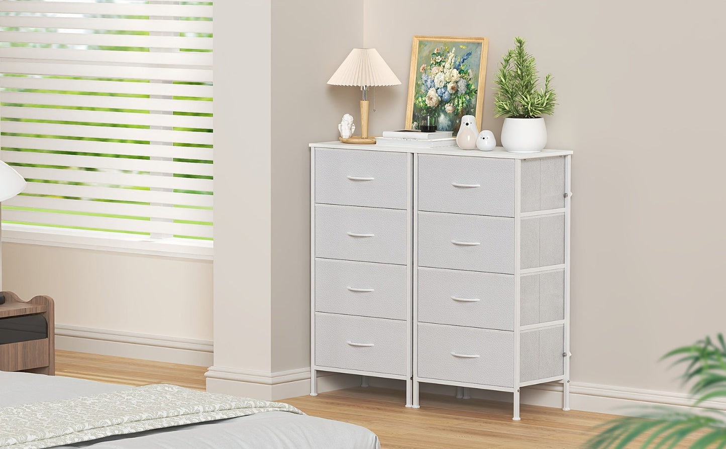 4-Drawer Tall Dresser Storage Cabinet with MDF Wood Top & Metal Frame – Freestanding Vertical Tower Chest of Drawers for Bedroom Living Room 68cm Height 6 Colours
