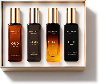 New Bellavita Luxury Men's Perfume Gift Set with CEO Man, G.O.A.T., Klub, and Oud | 80ml | Perfume for Men | Lavender, Patchouli, Lemon, and Caramel Notes | Long Lasting Men's Fragrance
