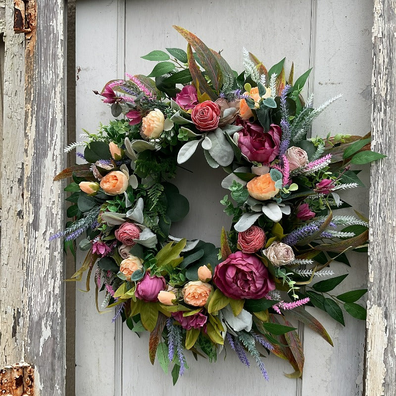 Peony and Rose Floral Wreath - Foliage Garland Design