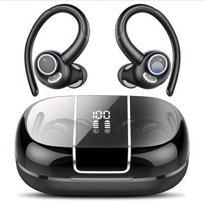 Headphones Wireless Earbuds Sport, Wireless 5.3 Over Ear Buds Stereo Deep Bass Headset with Earhooks, 48H Wireless Earphones with HD Mic, Earbud for Sports/Running/Workout