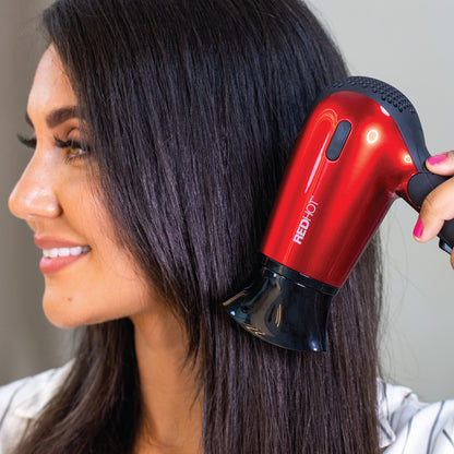 Red Hot 37070 1200W Travel Hair Dryer with Folding Handle/Dual Voltage / 2 Heat Settings/Compact & Lightweight/Red Coloured