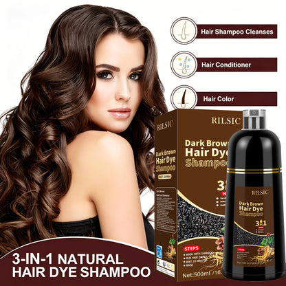 Hair Dye Shampoo For Grey Hair, 500ML Herbal Natural Hair Dye 3 In 1, Instant Hair Colour Shampoo, Hair Shampoo, Hair Dye Hair Color Shampoo Coloring In Minutes For Women Men