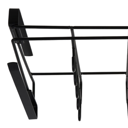 Under Cabinet Storage Rack with Hooks – No-Drill Carbon Steel Kitchen Hanging Shelf for Cutting Boards, Cups, Cloths & Kitchen Utensils, Black