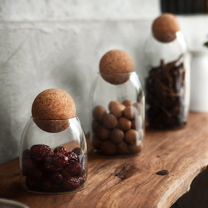 3pcs Glass Food Storage Canister, 500ML & 800ML & 1000ML Airtight Sealed Container Canister, Clear Glass Storage Jar, with Cork Lid, for Spices, Sugar, Coffee, Biscuits, Candies