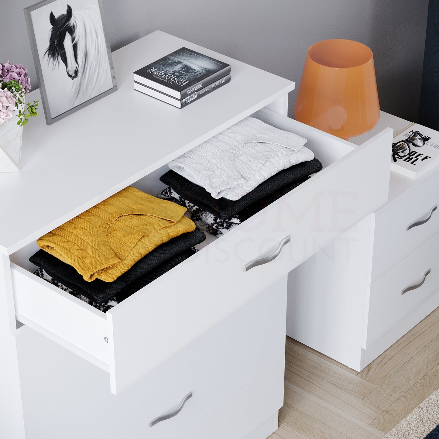 Chest of Drawers, 5 Drawers Chest of Drawers Dresser With Metal Handles and Runners Unique Anti-Bowing Drawer Support Spacious Bedroom Furniture, Available in White, Black, Grey, Pine Storage Furniture