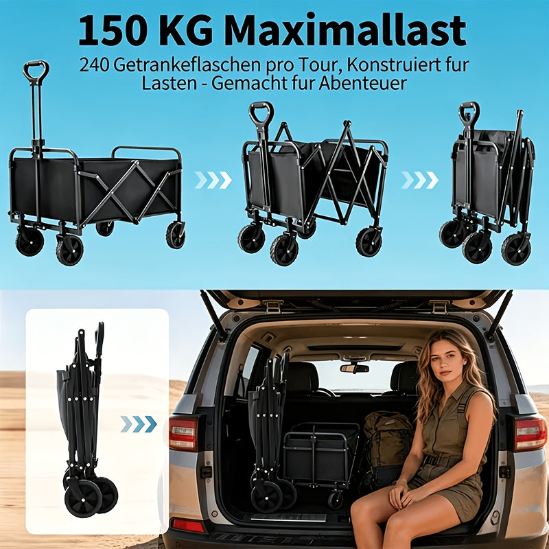 1pc Large Capacity Campervan for 149.69KG with Drinks Pocket, Heavy Duty Utility Wagon, All Terrain Trolley for Groceries Outdoor Beach Gardening Shopping Pet Outings Fishing