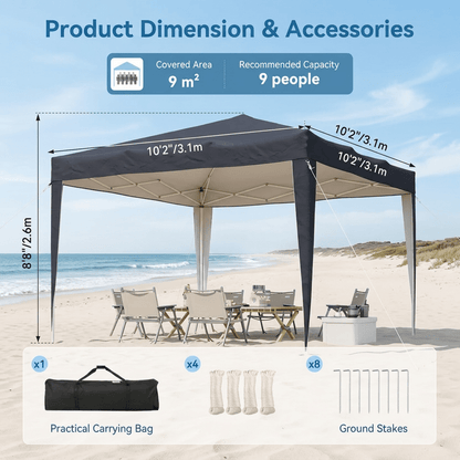 Pop Up Gazebo 2X2m/3x3m Easy One Person Setup Instant Outdoor Canopy Folding Garden Gazebo Party Tent