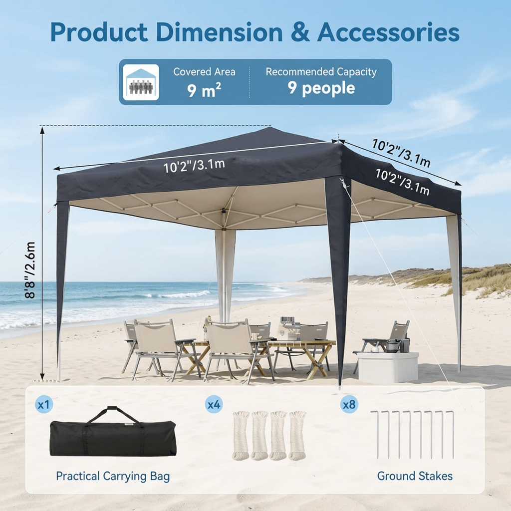 Instant Pop Up Gazebo 2x2m & 3x3m – One Person Setup, UPF50+ UV Protection, Steel Frame Outdoor Canopy Tent for Garden, Party, Market & Camping UK