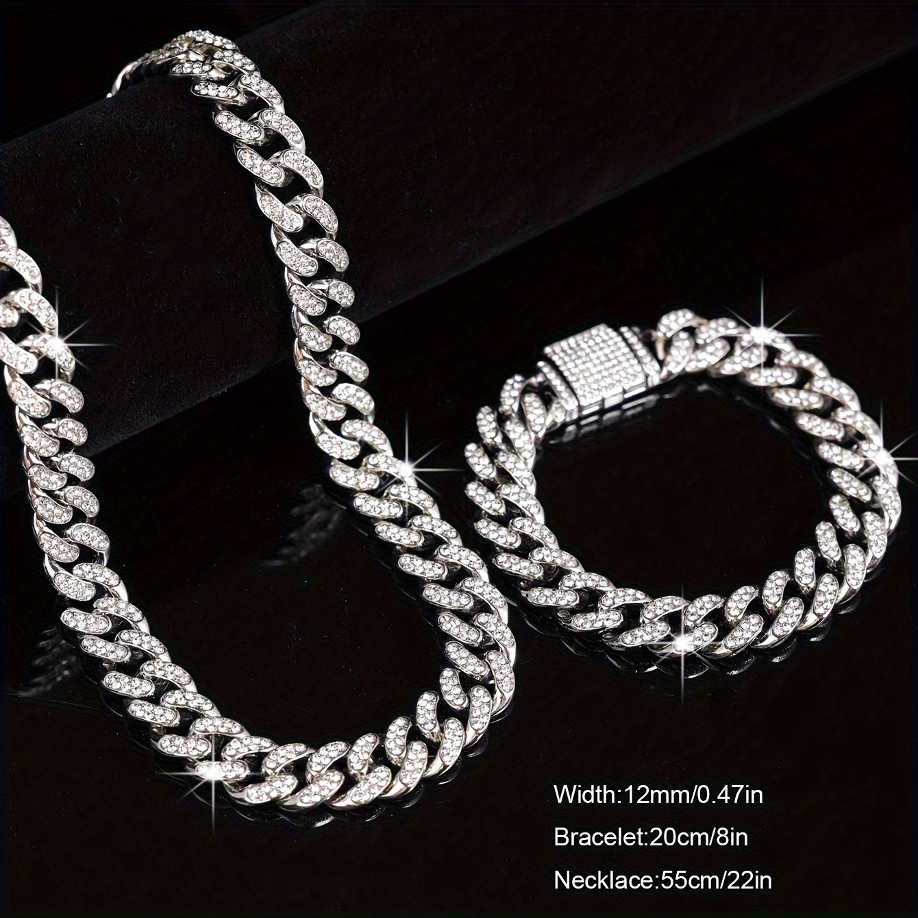 2pcs/Set Stylish Look Punk Style Necklace Bracelet Set,Trendy Hip Hop Style Jewelry Set Suitable for Men And Women