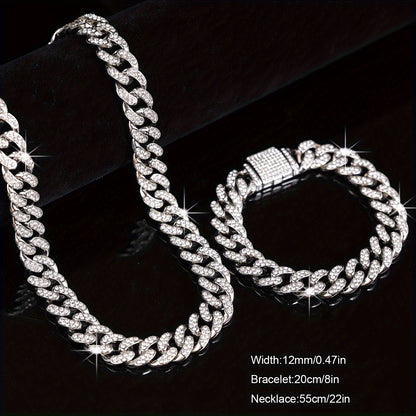 2pcs/Set Stylish Look Punk Style Necklace Bracelet Set,Trendy Hip Hop Style Jewelry Set Suitable for Men And Women