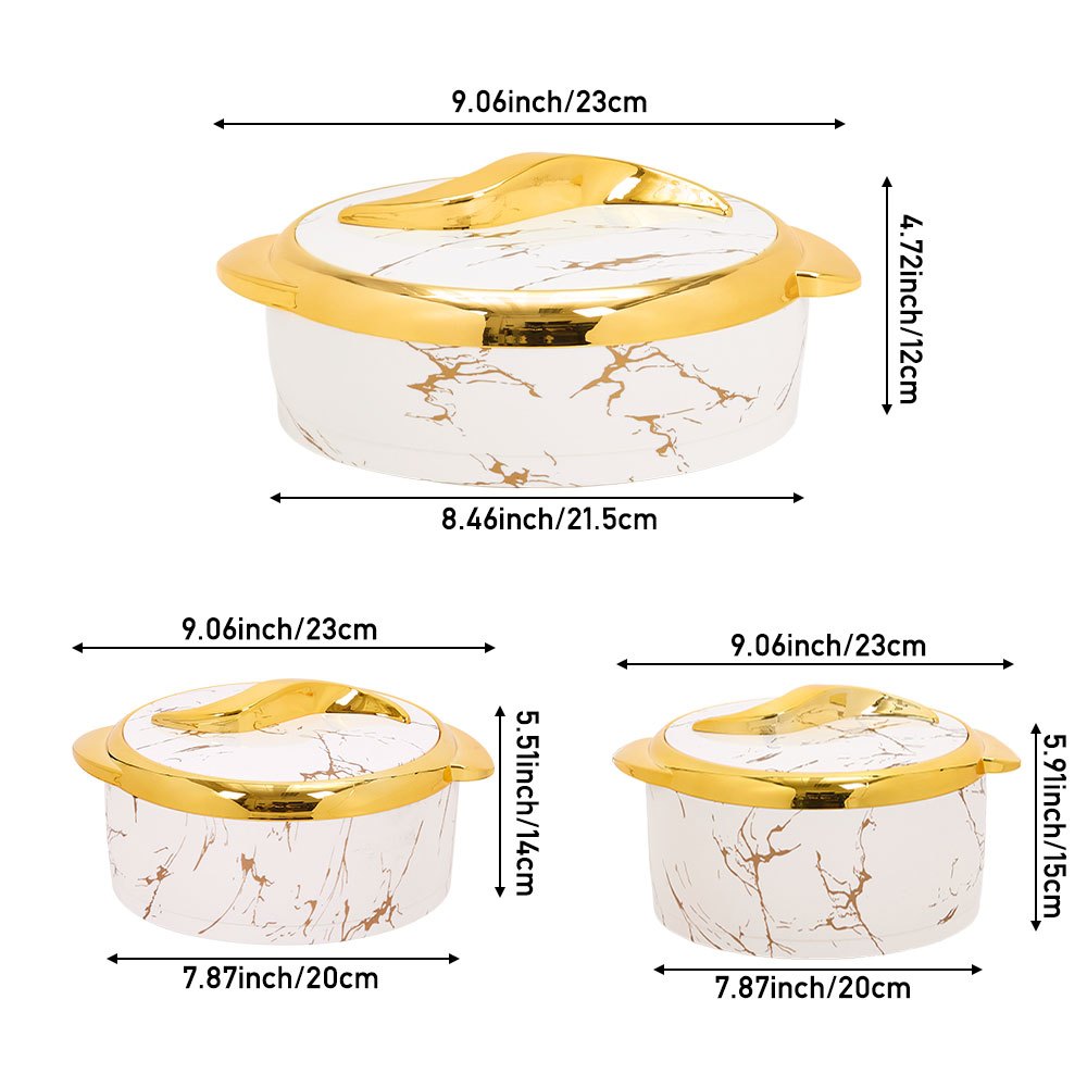 3pcs Stainless Steel Food Storage Containers with Handles, Multi-Size Insulated Food Containers Thermal Lunch Box, White/Black (1.5L + 2L + 2.5L)