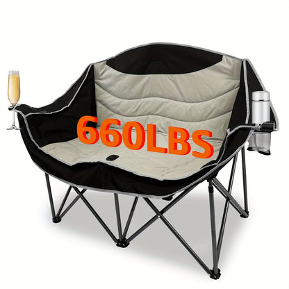 Folding Camping Loveseat for 2 People - Fully Padded Garden Sofa with 2 Cup Holders, 300kg Max Weight | Picnic/Beach/Travel