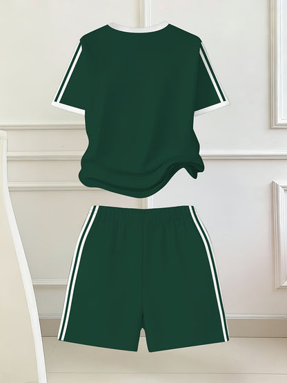 2pcs Set, Easy Bow Print Short Sleeve T-Shirt And Shorts Set, Star Style, Suitable for Spring And Summer, Back-To-School Outfit, Y2K Fashion, Campus Activities, Comfortable Casual, Fashionable And Playful, Hippie Style, Retro Sweet American Style
