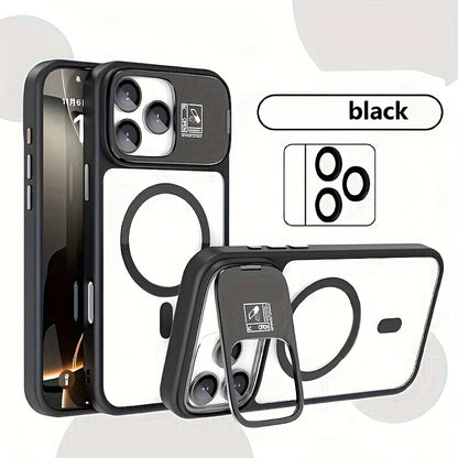 Phone Case: Magnetic Foldable Invisible Bracket Phone Case with Lens Protection Film for iPhone 17 16 15 14 13 12 11 Pro Max 17Air Wireless Charging Cover Fall Resistant Protective Case