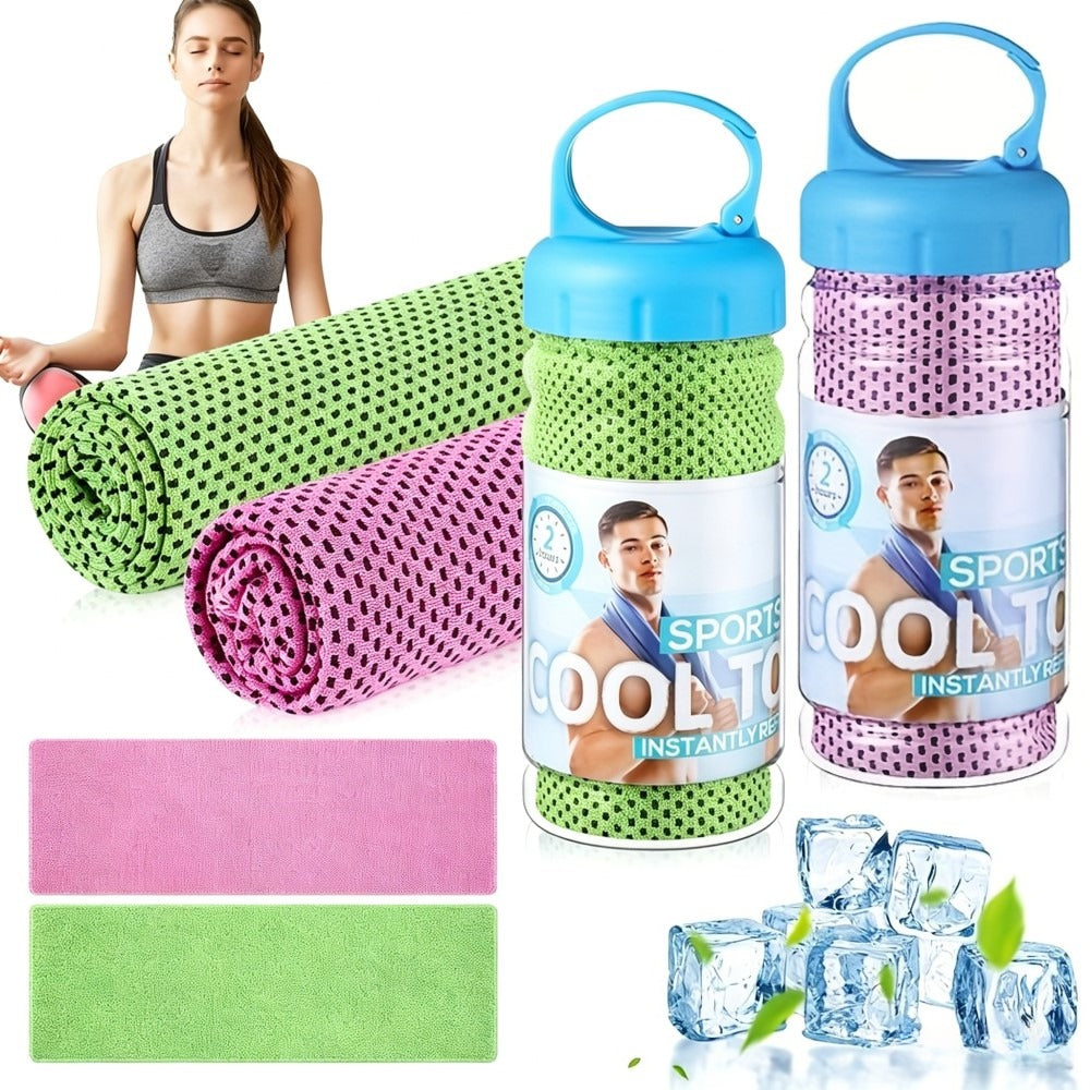 2pcs Quick-Dry Ice Towel with Cup - Lightweight Reusable Suitable for for Outdoor, Gym, Yoga & Travel | Portable Ice Towel for Cooling & Hydration | Quick-Dry Technology, Durable Fabric for Fitness, Sports, Body Care | Unisex Design