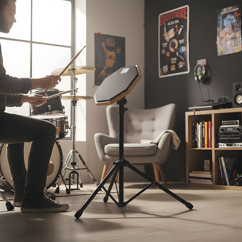 Silent Drum Practice Pad Set, Height Adjustable 19-27 Inches, Double-Sided Pads, Drumhead-Friendly Design, Includes Drum Stand and Storage Bag, Drummer Training Kit Black