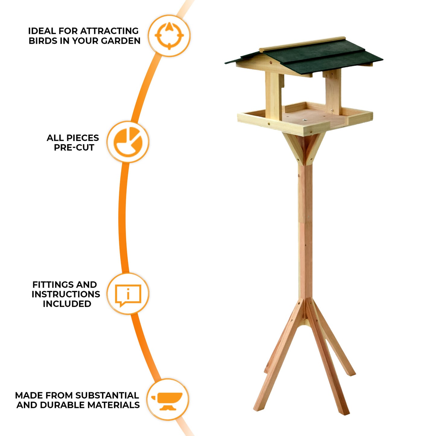 Wooden Bird Table Feeding Station - Heavy Duty Wood Bird Feeder Table for Outdoor Garden - Complete Wild Free Standing Bird Food House