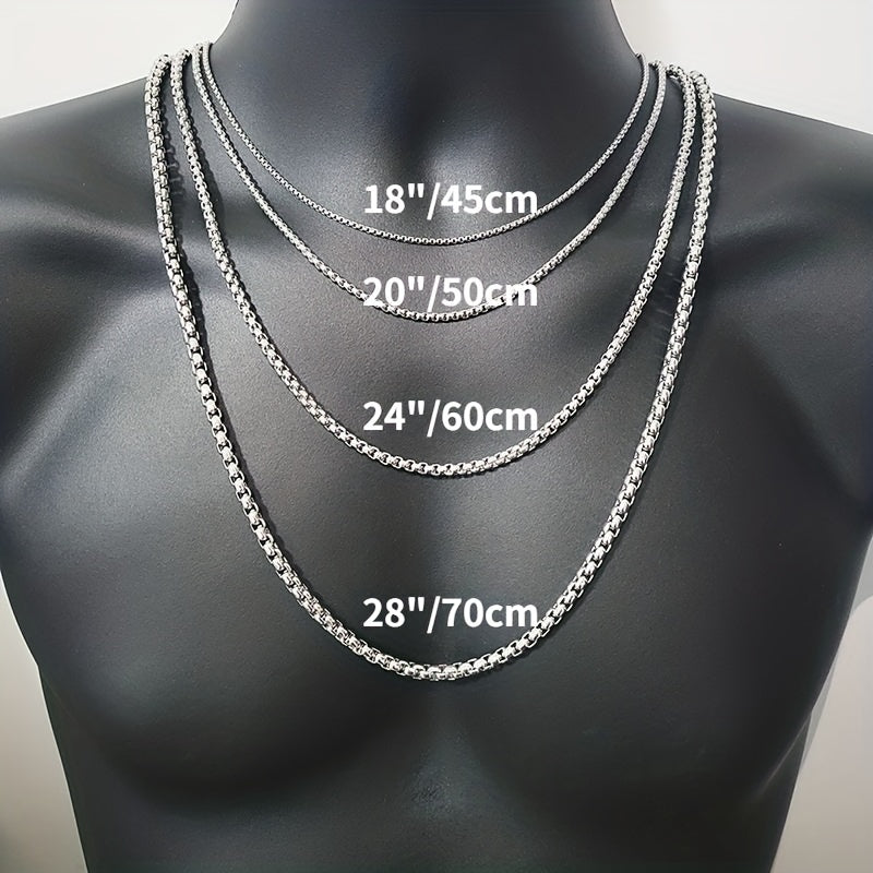 1pc Stainless Steel Black Flat Byzantine Chain Link Necklace For Men And Women, Available In 6mm, 8mm And 10mm Width And 18-28 Inches Length