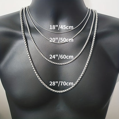 1pc Stainless Steel Black Flat Byzantine Chain Link Necklace For Men And Women, Available In 6mm, 8mm And 10mm Width And 18-28 Inches Length