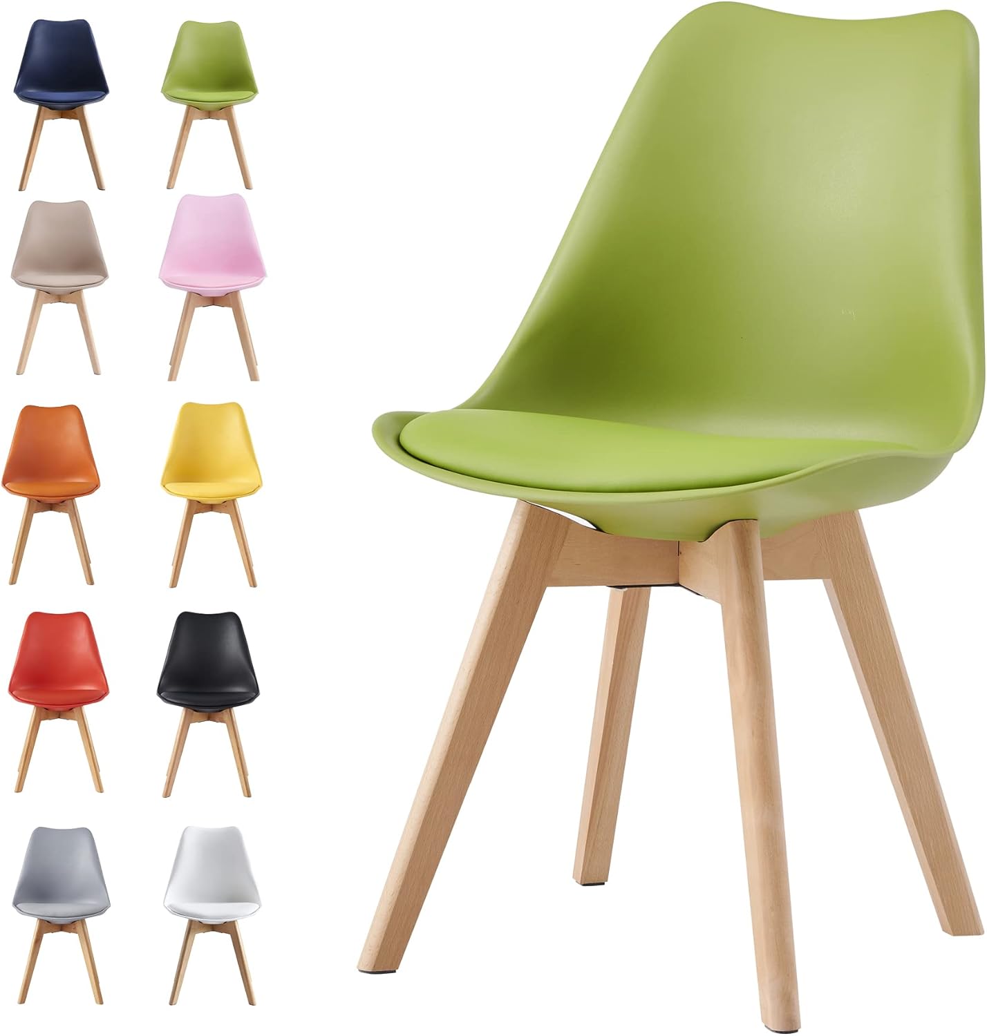 mcc direct 1Pcs Dining Chair Wooden Legs Soft Cushion Pad Stylish DELUXE Retro Lounge Dining Office EVA