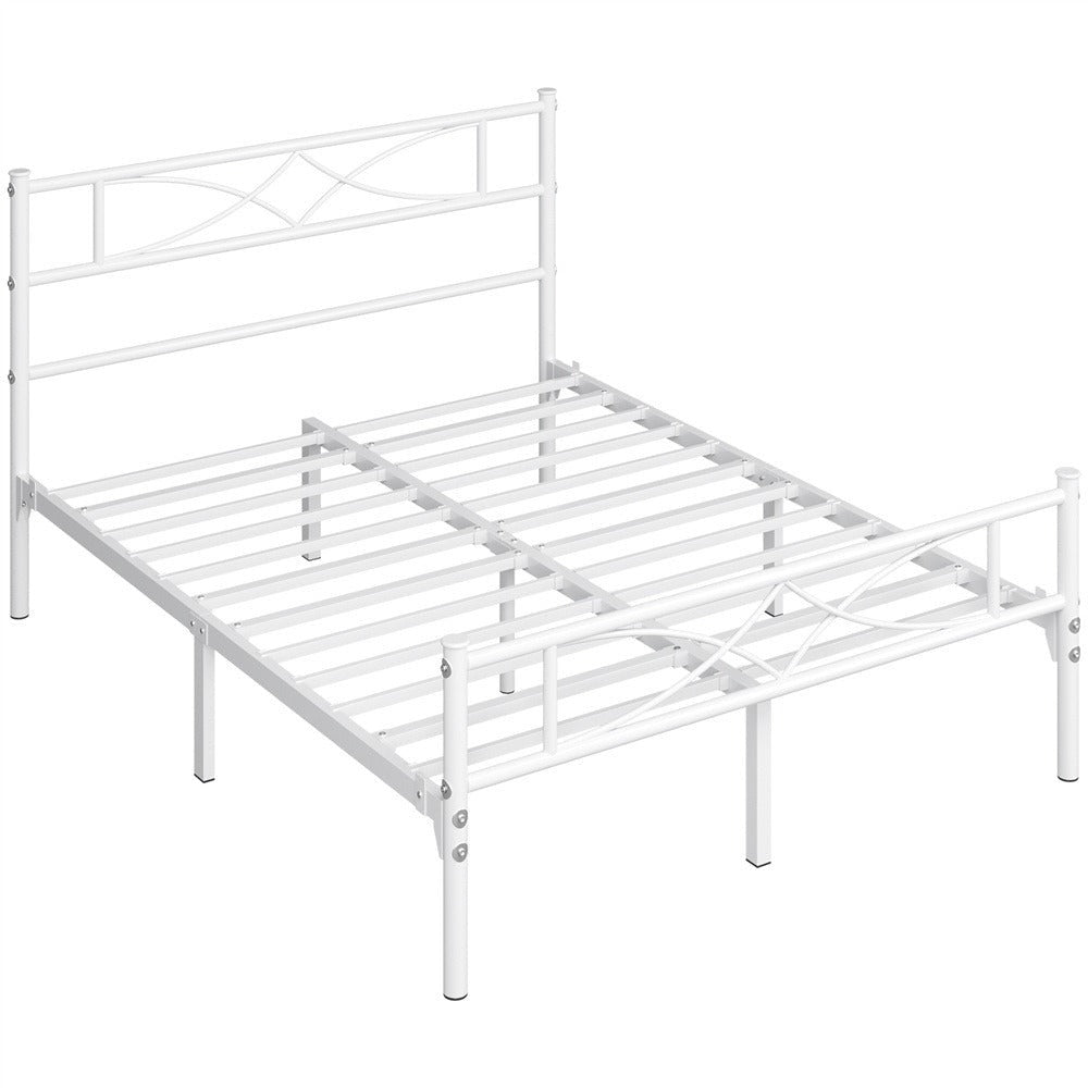 Curved Headboard Metal Bed Frame Platform Bed Vintage Style Built-in Steel Slats 32cm Underbed Storage No Box Spring Needed Single Double King Black White