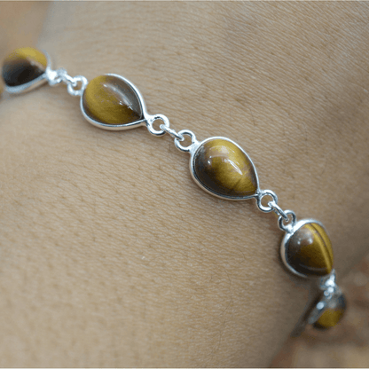 925 Sterling Silver Natural Gemstone Adjustable Bracelet ~ Teardrop Link Bracelet ~ Simple Elegant Jewelry