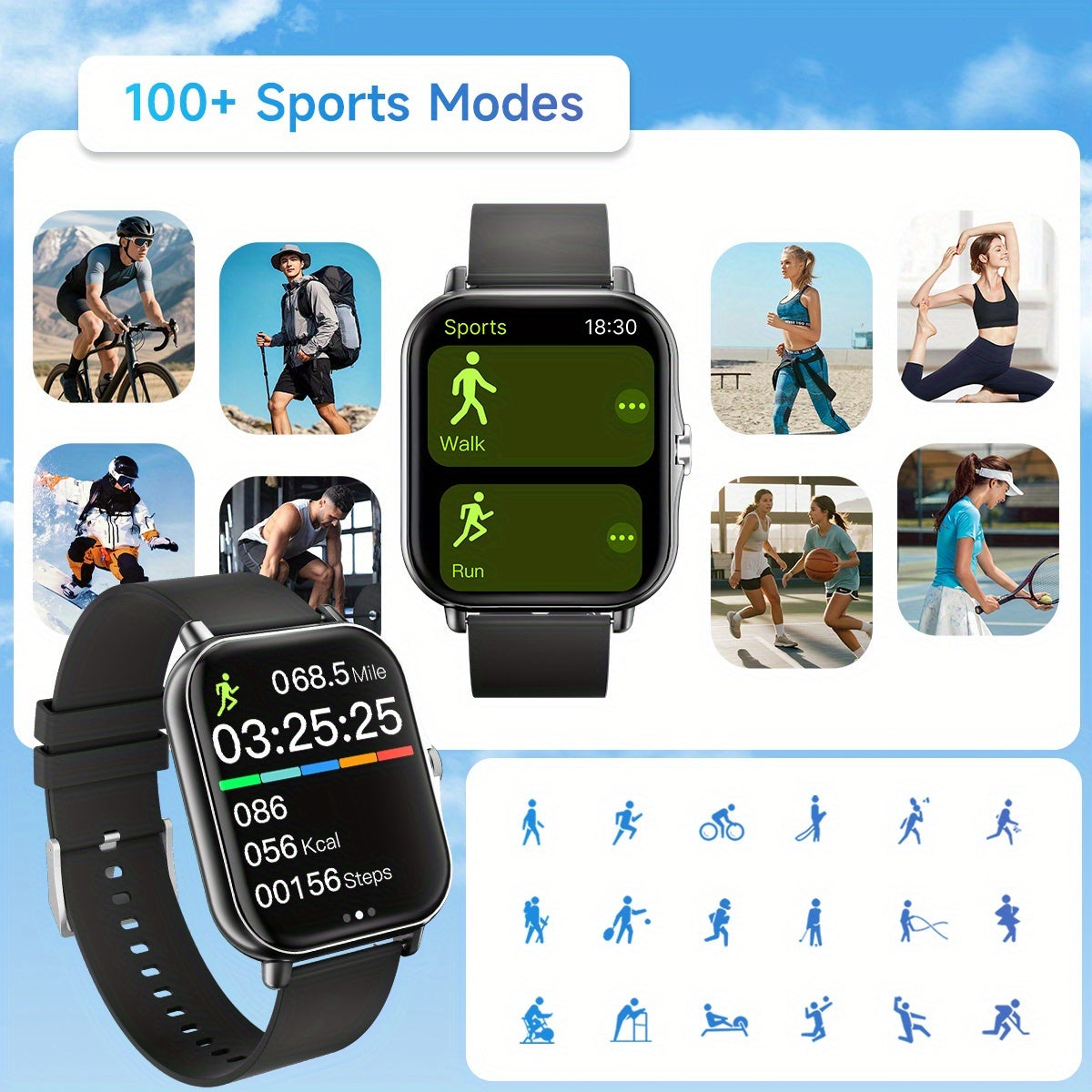 1.83-Inch Smart Watch - Unisex Fitness Tracker - Wireless Calling, Music Play, Weather Forecast - Call Alerts, App Notifications, Versatile Watch Faces - Perfect Gift for Labor Day, Back to School & Christmas - Stylish Sporty Design